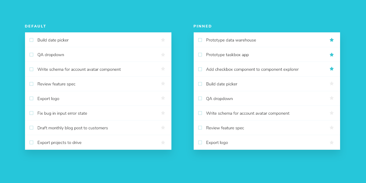 default and pinned tasks